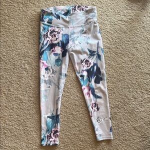 Fabletics Floral Print Girls' Leggings in Light Gray and Teal
